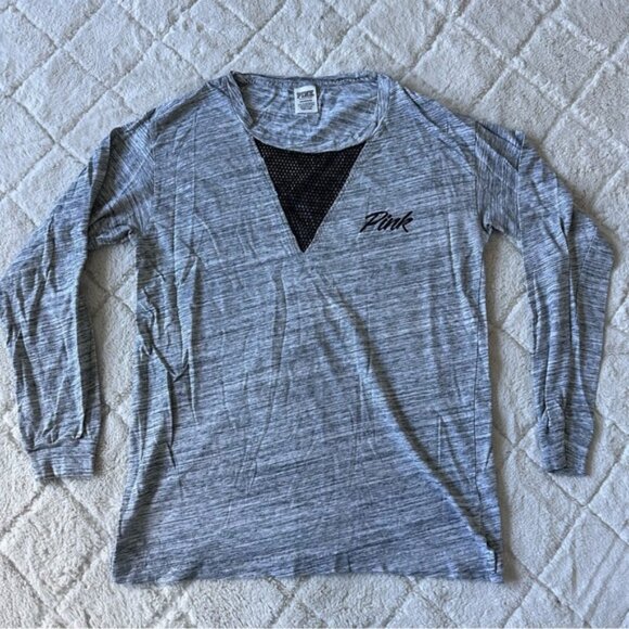 Victoria's Secret PINK | *FLAWED* Heather Gray Campus Mesh Crew Tee | Size Small - Picture 3 of 9
